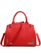 Shein Cutout Metal Plate Embellished Tote Bag - Red
