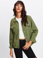 Shein Army Green Basic Denim Jacket