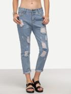 Shein Light Blue Ripped Denim Cuffed Pants