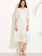 Shein White V Placket Belted Tied Shirt Dress