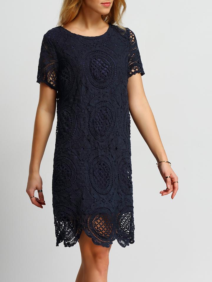 Shein Navy Crochet Hollow Out Tunic Dress