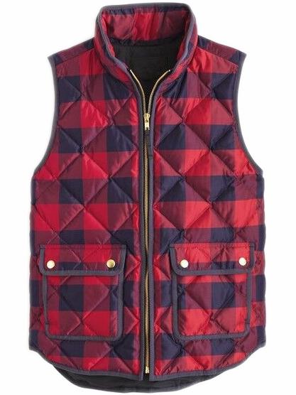 Shein Pockets Plaid Quilted Vest