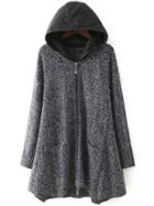 Shein Grey Hooded Long Sleeve Loose Sweater Coat