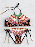 Shein Tribal Print Chain Detail Halter Bikini Set