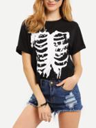 Shein Skull Print Rolled Cuff T-shirt