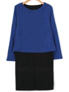 Shein Blue Black Round Neck Plus Dress