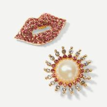 Shein Leaf & Sun Rhinestone Brooch Set 2pcs