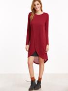 Shein Red Marled Knit Overlap Front High Low Dress