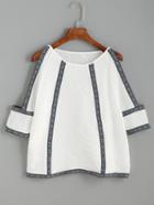 Shein White Cold Shouder Embroidered Tape Detail Top