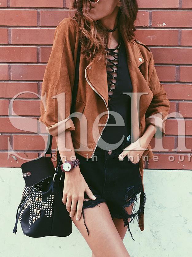 Shein Brown Long Sleeve Lapel Jacket