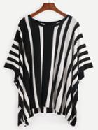 Shein Black White Vertical Stripe Dip Hem Batwing T-shirt