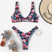 Shein Random Tropical Top With High Leg Bikini Set