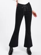 Shein Grommet Lace Up Flared Hem Jeans