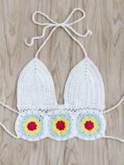 Shein Flower Pattern Crochet Triangle Bikini Top