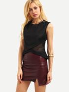 Shein Zip Back Asymmetric Mesh Top - Black