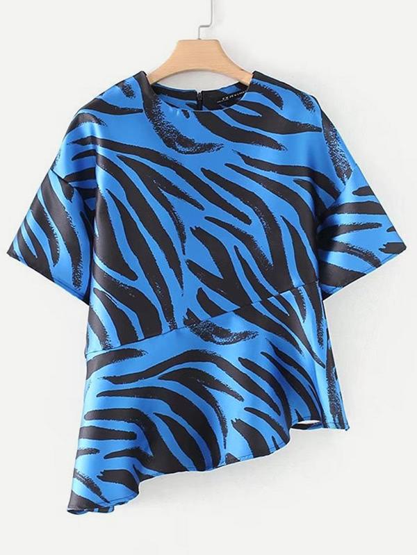 Shein Zebra Print Asymmetrical Satin Blouse