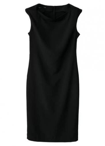 Rosewe Chic Cap Sleeve Round Neck Solid Black Bodycon Dress