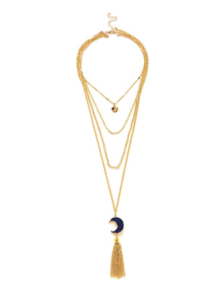 Shein Moon & Tassel Pendant Layered Necklace