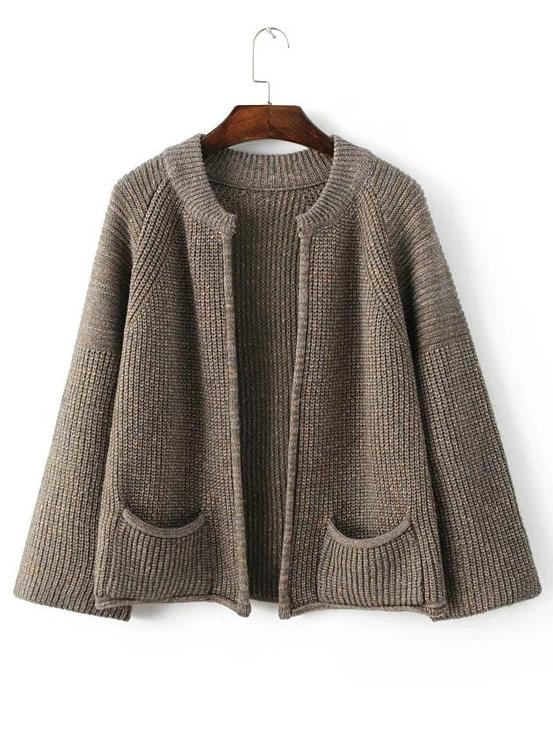 Shein Army Green Stand Collar Raglan Sleeve Cardigan