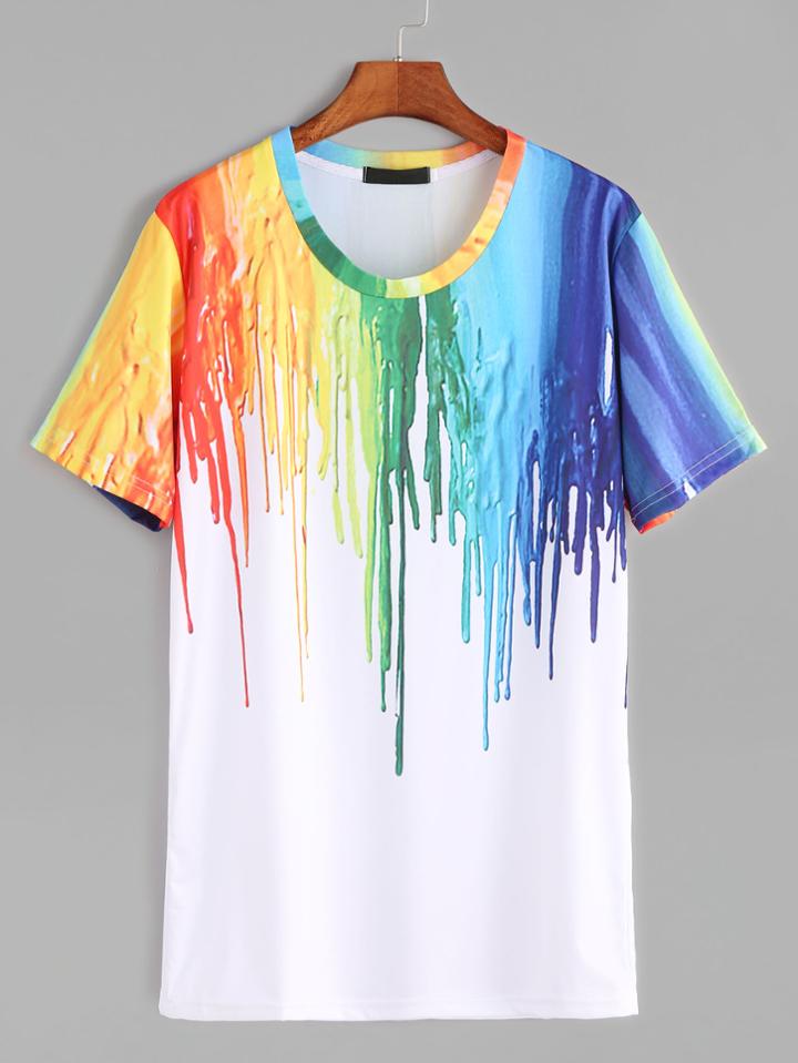 Shein White Paint Drip Print T-shirt