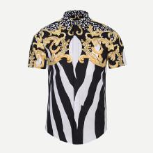 Shein Men Floral Print Striped Blouse
