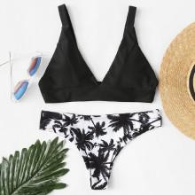 Shein Plus Coconut Tree Print Mixed & Match Bikini Set