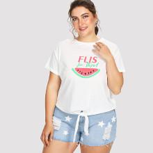 Shein Plus Mixed Print Knot Hem Tee
