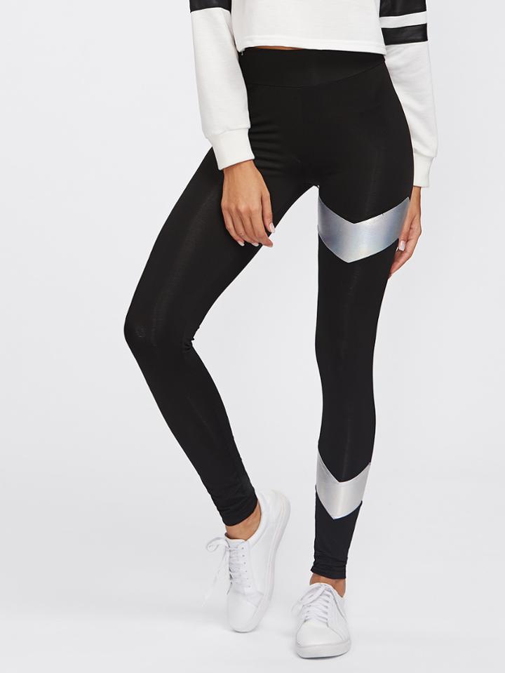 Shein Metallic Chevron Panel Detail Leggings