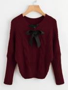 Shein Ribbon Lace Up Cable Knit Sweater