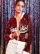 Shein Red Letter Pattern Sequin Bomber Jacket
