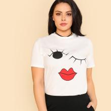 Shein Plus Wink Eyes Print Tee