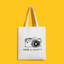 Shein Camera Print Canvas Tote Bag