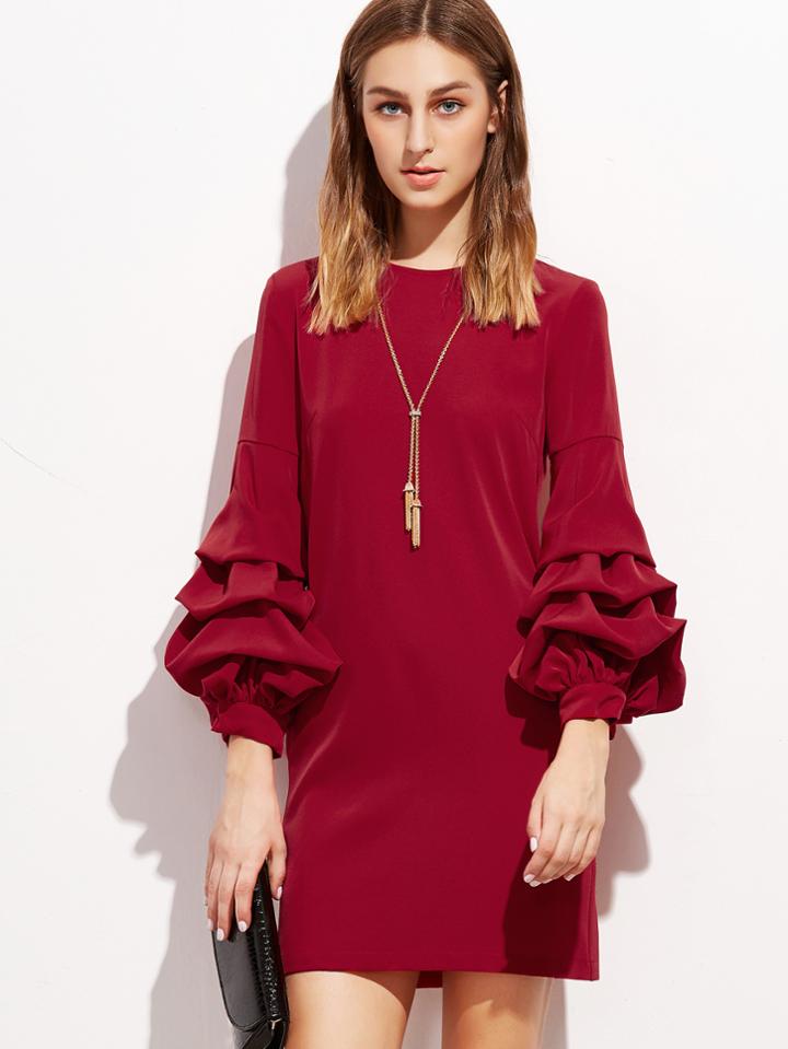 Shein Red Drop Shoulder Billow Sleeve Dress