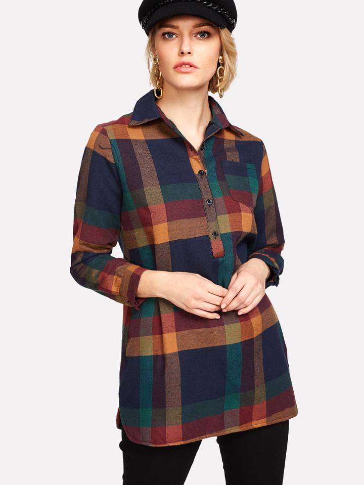 Shein Chest Pocket Plaid Shirt