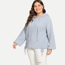 Shein Plus Lace Up Side Drawstring Hoodie Sweater