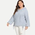 Shein Plus Lace Up Side Drawstring Hoodie Sweater