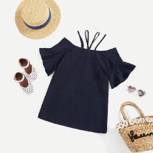 Shein Girls Open Shoulder Solid Strappy Dress