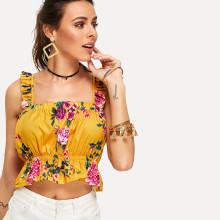Shein Florals Frill Trim Crop Top
