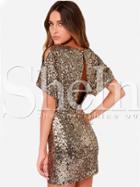 Shein Gold Short Sleeve Split Back Glitzy Sequined Dress