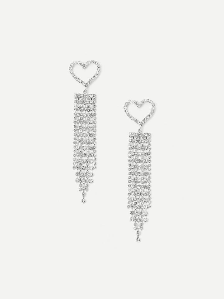Shein Rhinestone Heart Top Chain Earrings