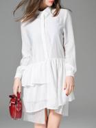 Shein White Lapel Ruffle Asymmetric Dress