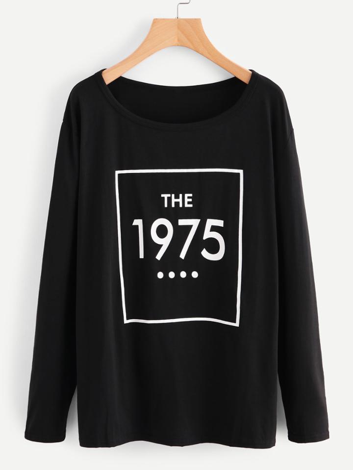 Shein Letter Print Long Sleeve Tee