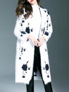 Shein White Mohair Pockets Long Coat