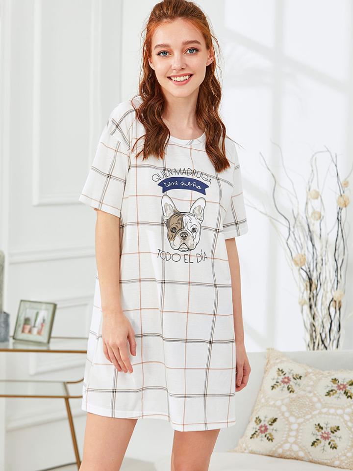 Shein Dog Print Plaid Dress