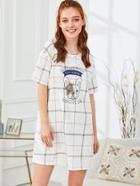 Shein Dog Print Plaid Dress