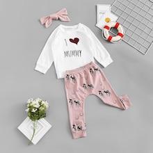 Shein Toddler Girls Letter Print Frill Trim Sweatshirt & Pants & Headband