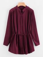Shein Lace Insert Drawstring Waist Dip Hem Shirt