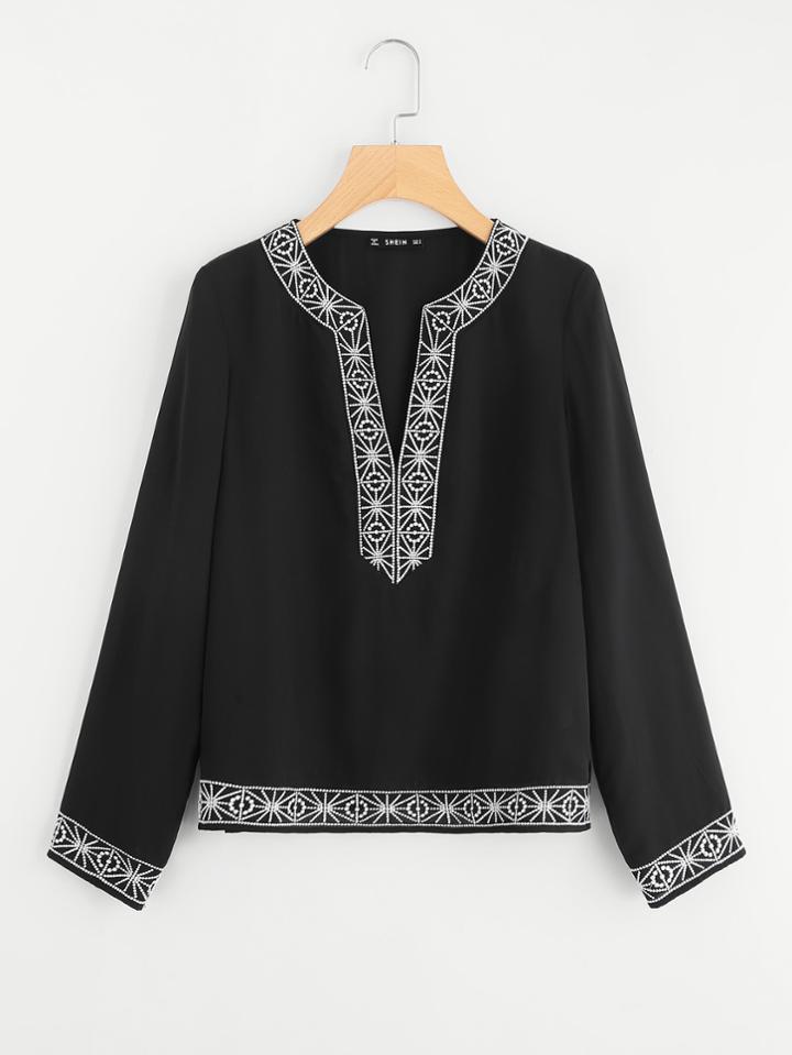 Shein Embroidery Tape Trim Tunic Blouse