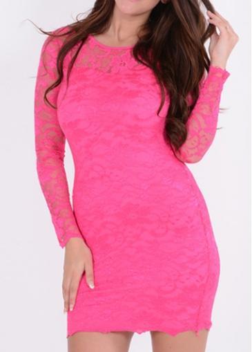 Rosewe Enchanting Round Neck Long Sleeve Pink Bodycon Dress