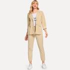 Shein Pocket Decoration Solid Coat With Pants
